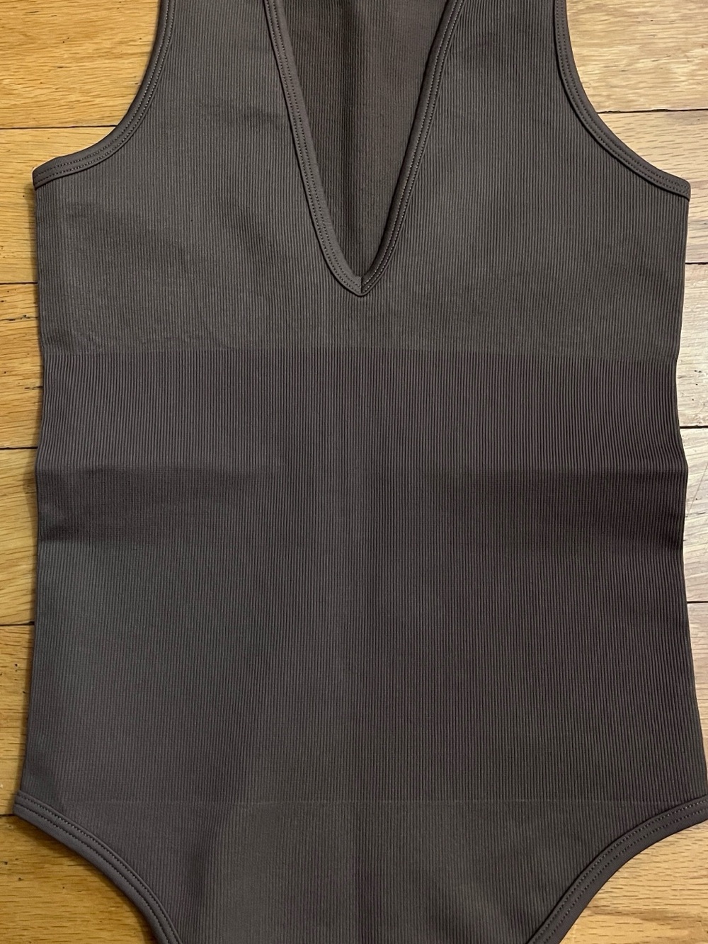 Ribbed Deep V-Neck Bodysuit in Dark Brown